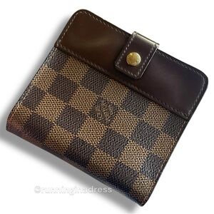 Louis Vuitton Damier Ebene Compact Zippy Wallet Leather & Coated Canvas Brown